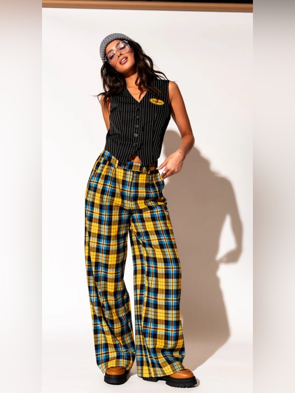 Dressed in Lala Lovers Lane Wide Leg Trousers Plaid Large NEW NWT